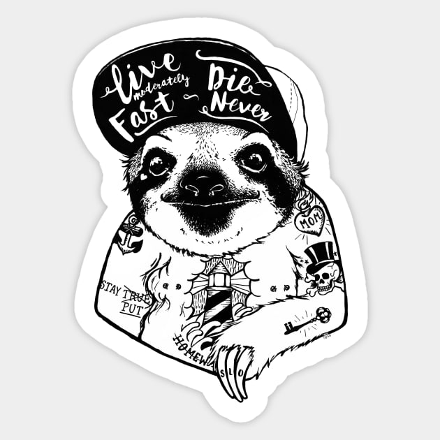 Sloth Tattooed Sticker by PaperTigress